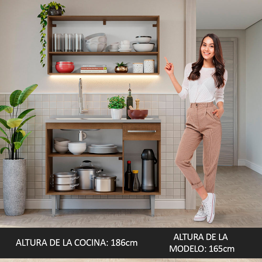 Cocina Integral Compacta Emilly 1.05 m con Mesón de Acero Marrón 04