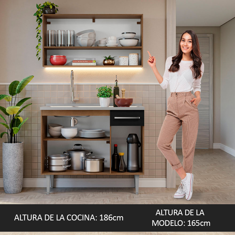 Cocina Integral Compacta Emilly 1.05 m con Mesón de Acero Marrón/Negro 04