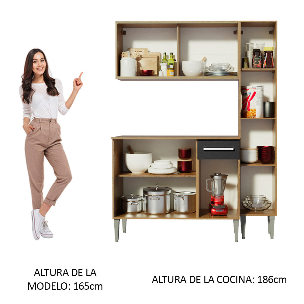 Cocina Integral Emilly 137 cm Force 02 Marrón/Negro Madesa