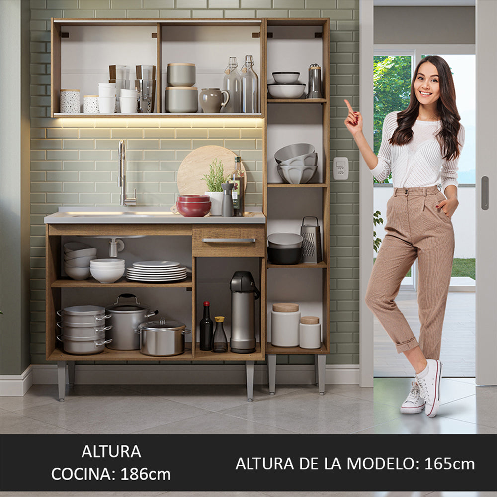 Cocina Integral Emilly 1.40 m con Mesón de Acero Marrón 07