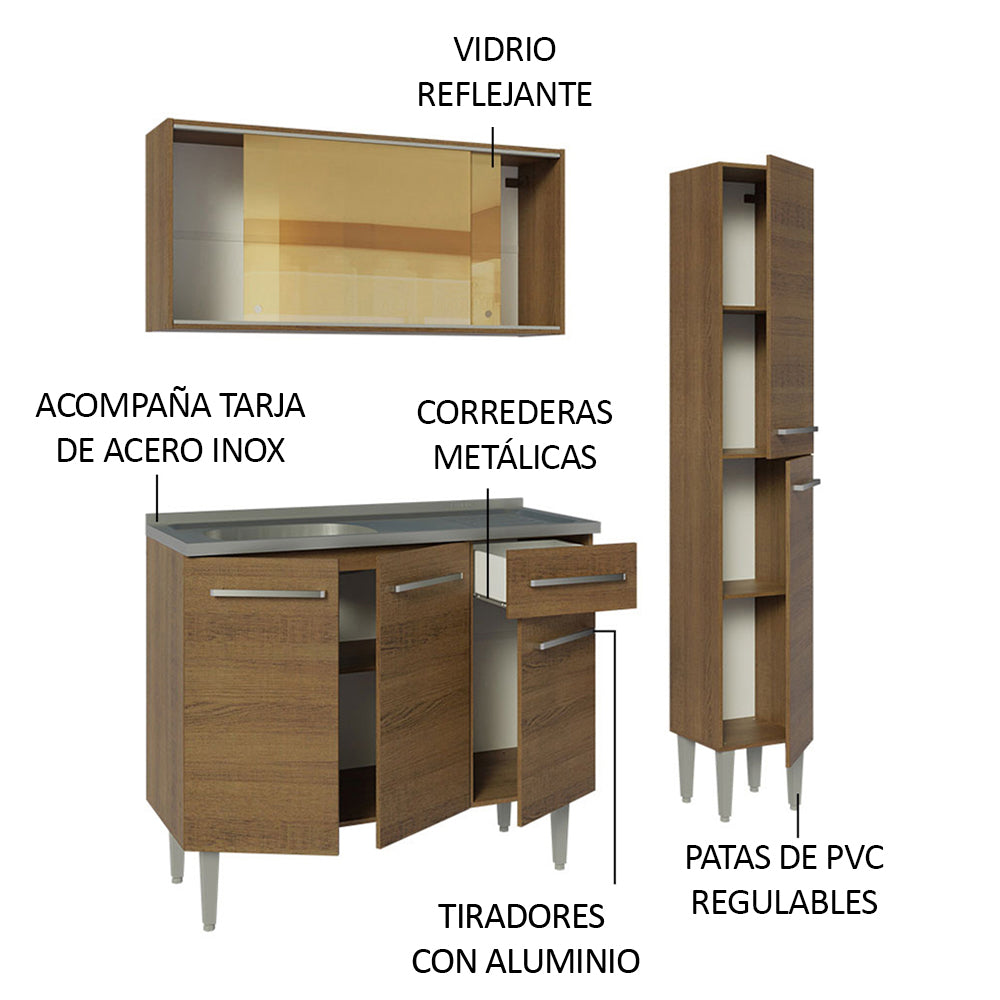 Cocina Integral Emilly 1.40 m con Mesón de Acero Marrón 08
