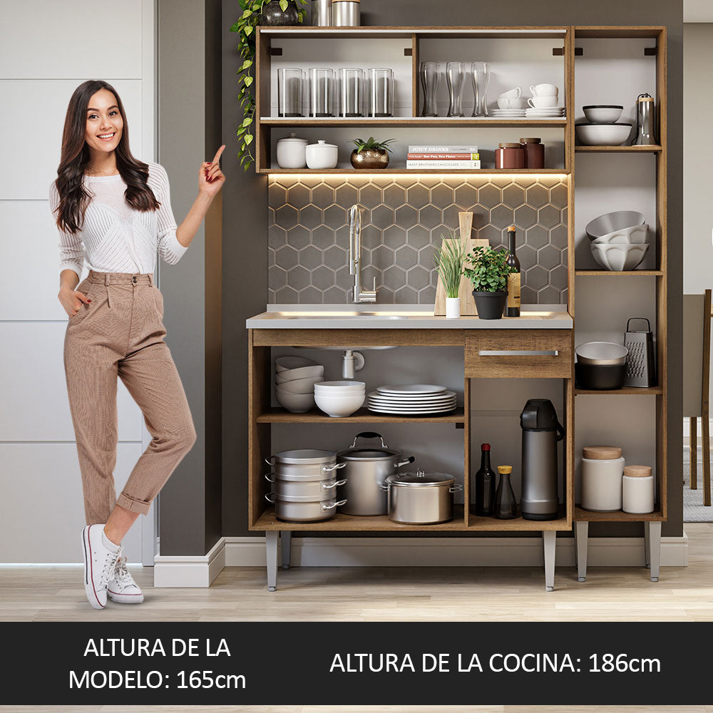 Cocina Integral Emilly 1.40 m con Mesón de Acero Marrón 10
