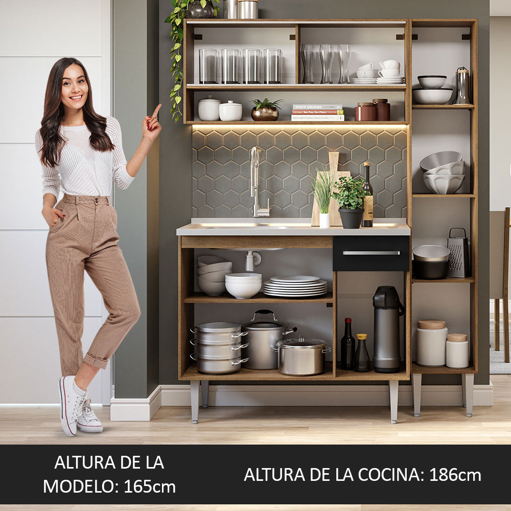 Cocina Integral Emilly 137 cm con Mesón de Acero 10 Marrón/Negro Madesa