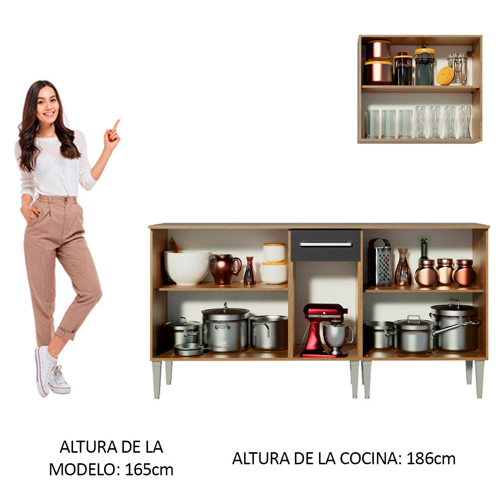 Cocina Integral Emilly 169 cm Free 01 Marrón/Negro Madesa