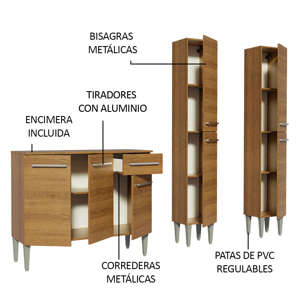 Cocina Integral Emilly Front 1.70 Metros Marrón 02