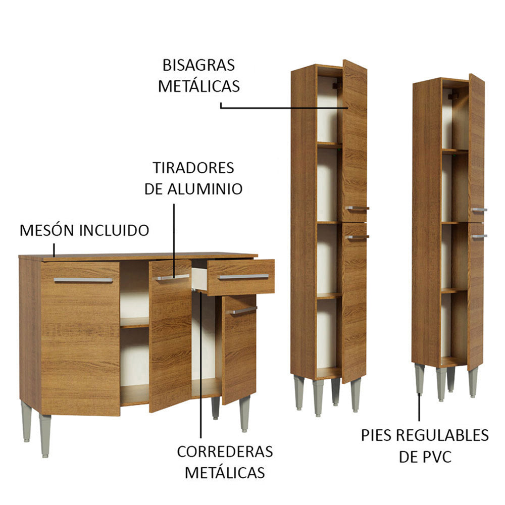 Cocina Integral Emilly Front 1.70 Metros Marrón 02