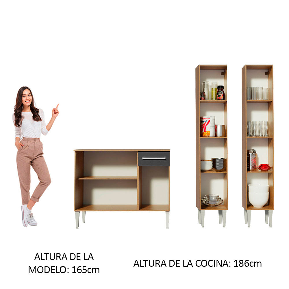 Cocina Integral Emilly 169 cm Front 02 Marrón/Negro Madesa
