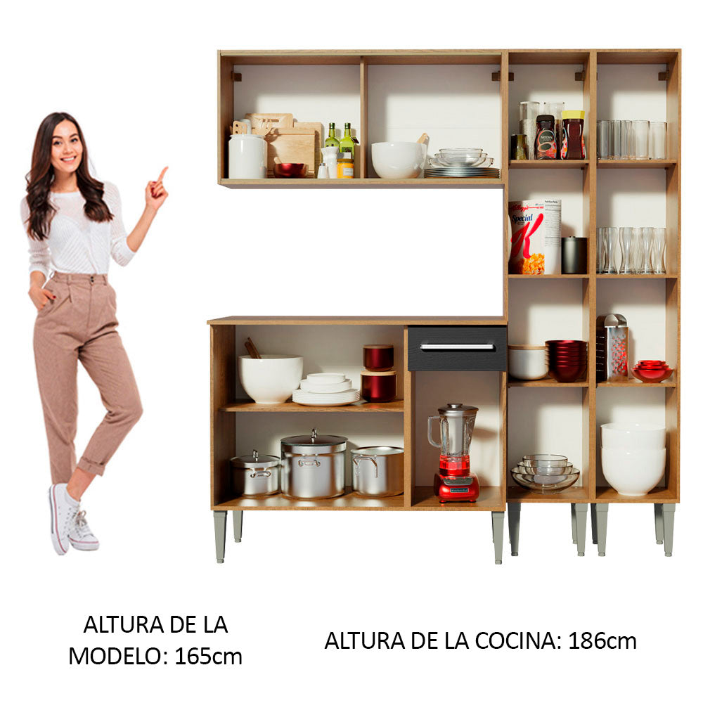 Cocina Integral Emilly 169 cm Fly 05 Marrón/Negro Madesa