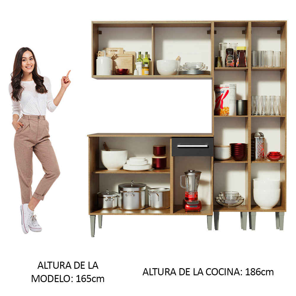 Cocina Integral Emilly 169 cm Voice 06 Marrón/Negro Madesa