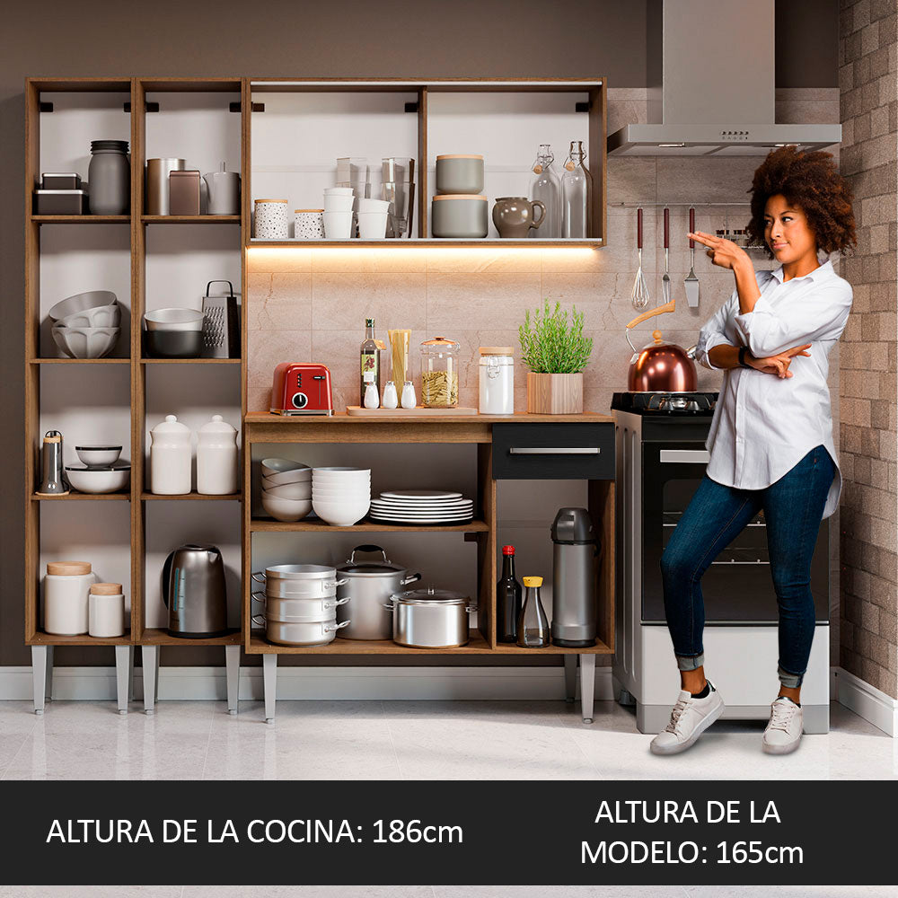 Cocina Integral Emilly 169 cm 10 Marrón/Negro Madesa