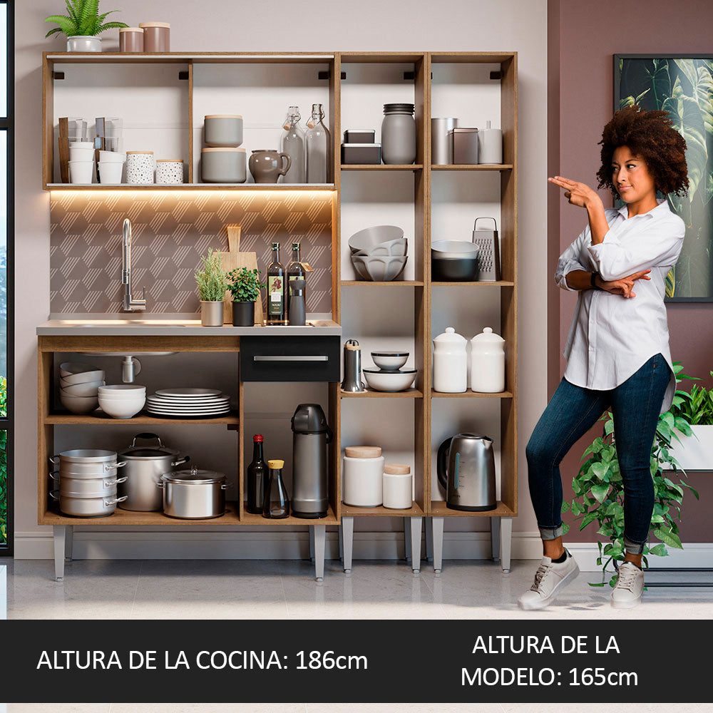Cocina Integral Emilly 169 cm con Mesón de Acero 11 Marrón/Negro Madesa