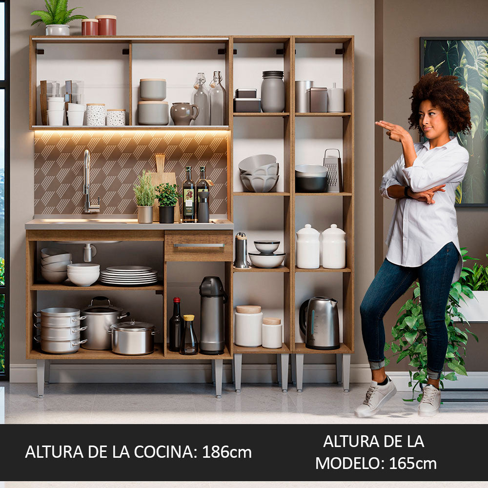 Cocina Integral Emilly 1.70 m con Mesón de Acero Marrón 12