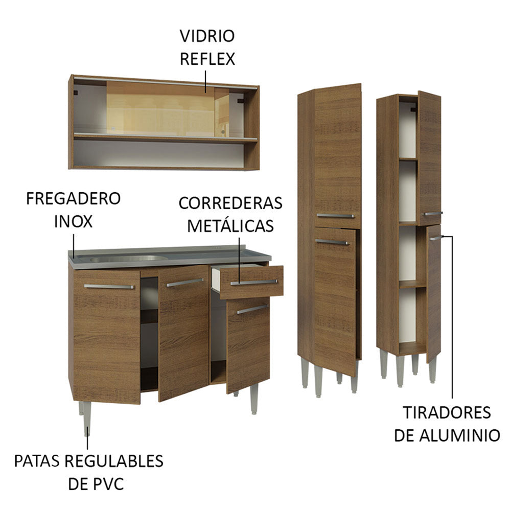 Cocina Integral Emilly 1.70 m con Mesón de Acero Marrón 14