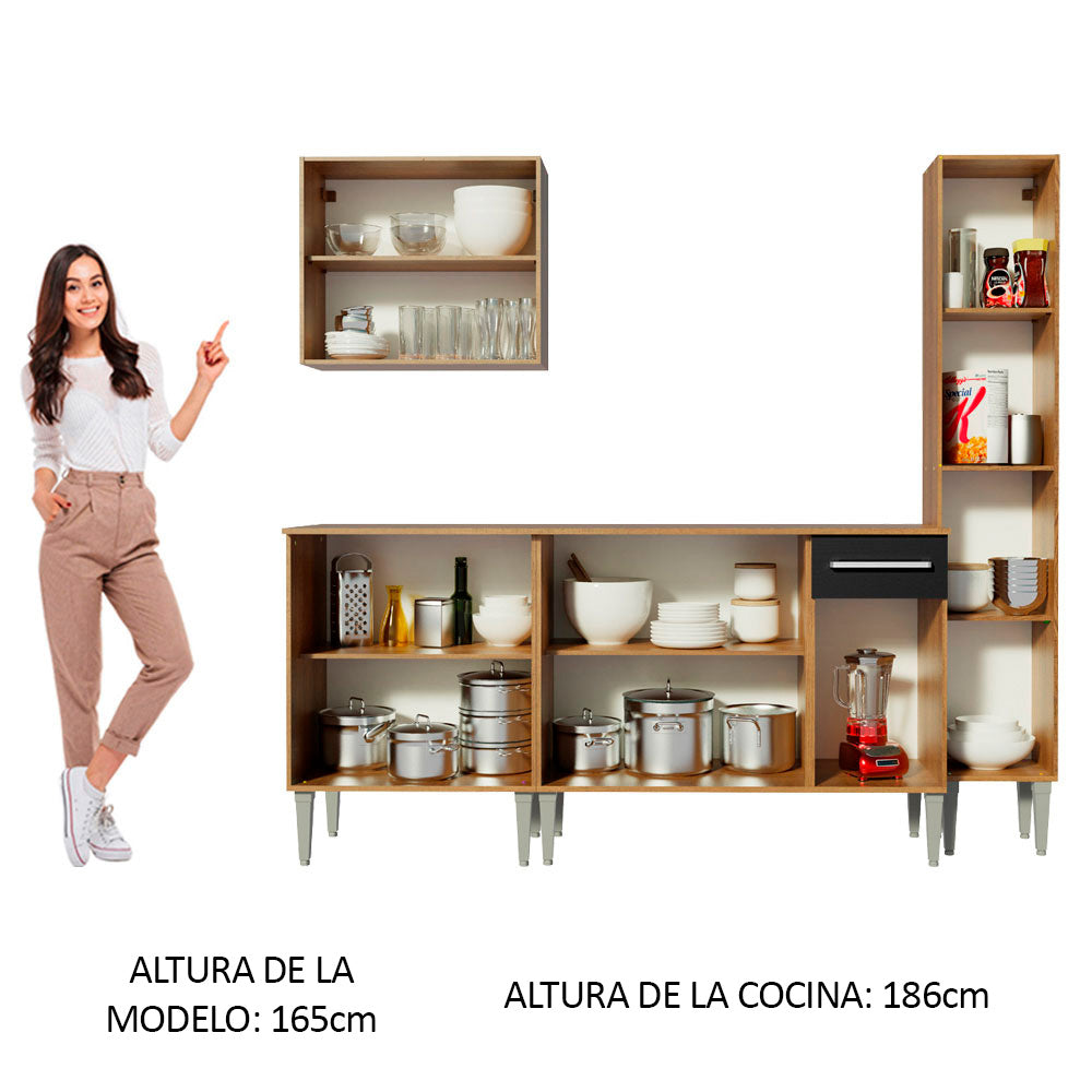 Cocina Integral Emilly Sing 2.00 Metros Marrón/Negro