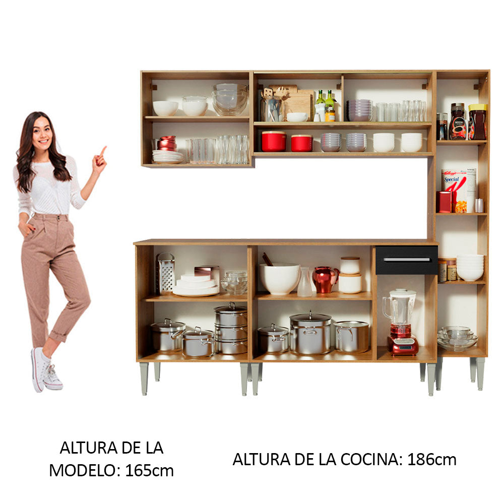 Cocina Integral Emilly Sky 2.00 Metros Marrón/Negro