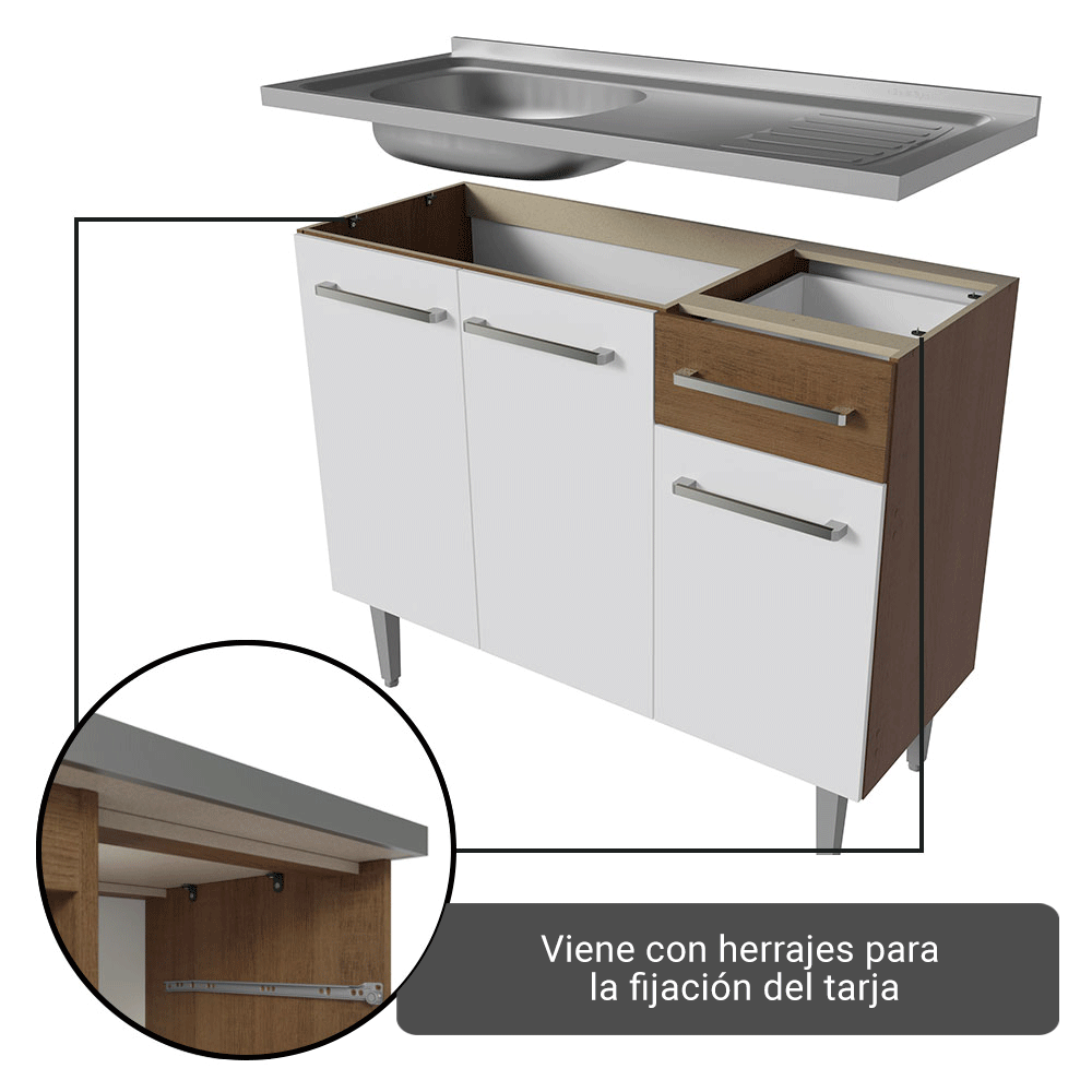 Cocina Integral Emilly Pop 2.30 Metros Marrón/Blanco