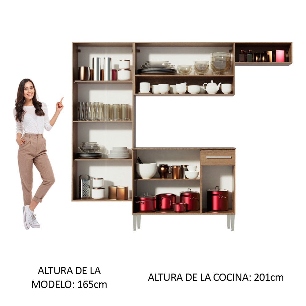 Cocina Integral Emilly Fit 2.30 Metros Marrón/Gris