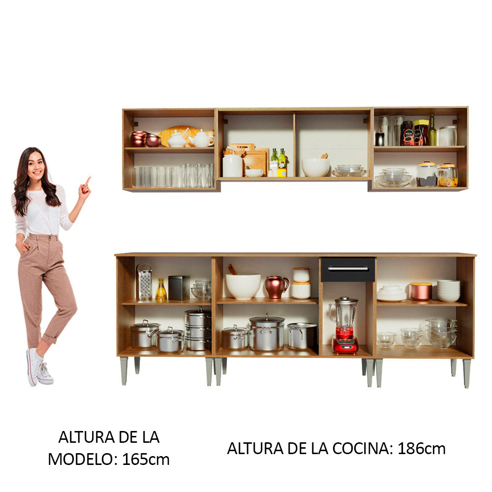 Cocina Integral Emilly 233 cm Fire Marrón/Negro Madesa