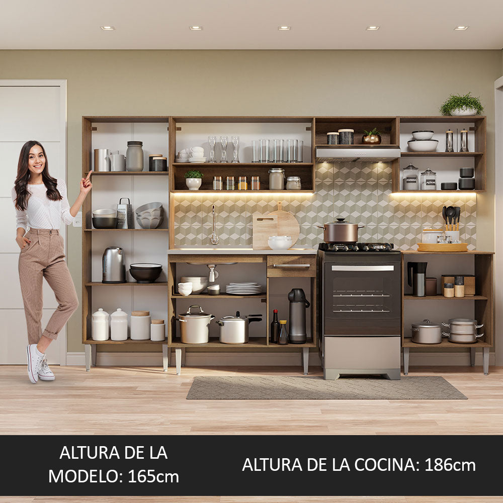 Cocina Integral Emilly 2.90 m con Mesón de Acero Marrón/Negro 08