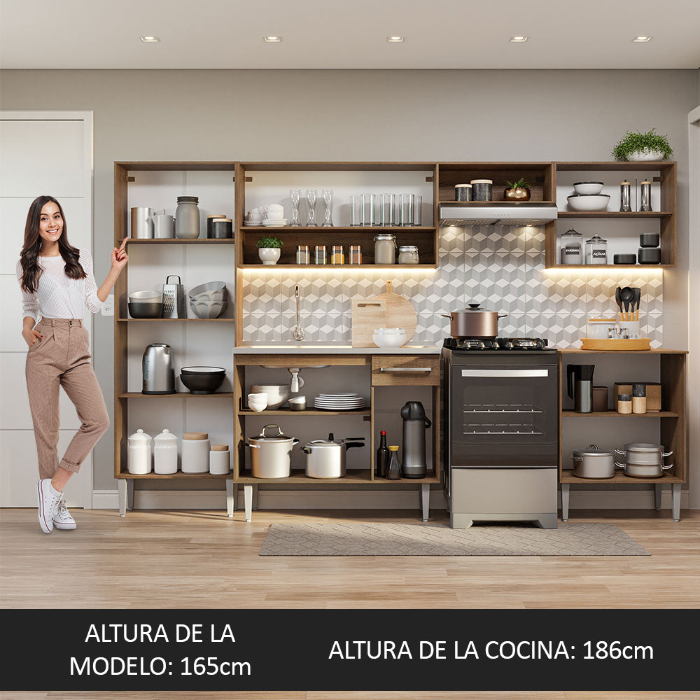 Cocina Integral Emilly 2.90 m con Mesón de Acero Marrón/Blanco 08