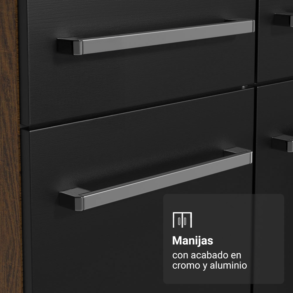 Cocina Integral Emilly 2.90 m con Mesón de Acero Marrón/Negro 09