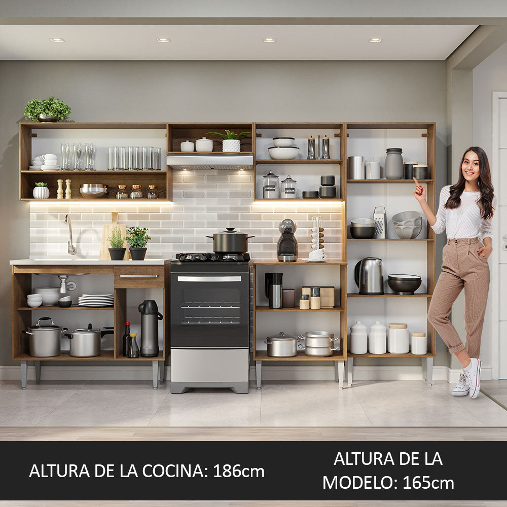 Cocina Integral Emilly 293 cm con Mesón de Acero 09 Marrón/Blanco Madesa