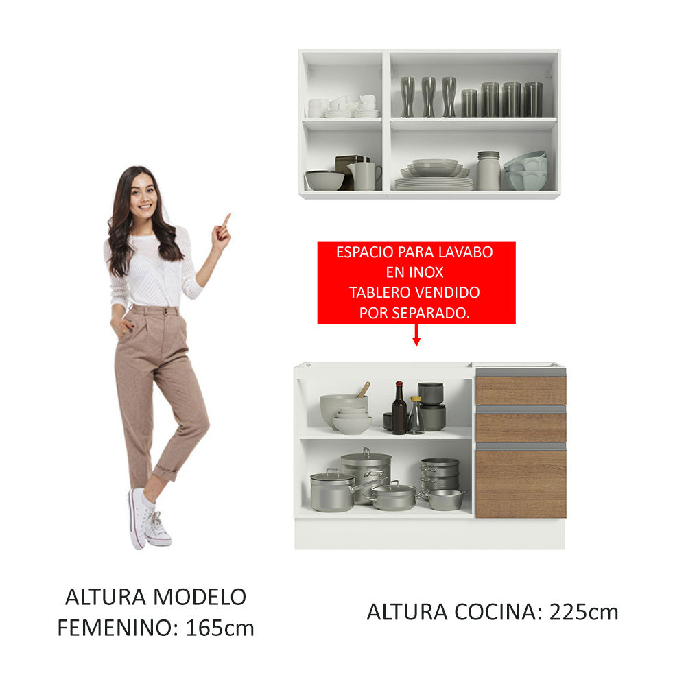 Cocina Integral Glamy 1.20 Metros Blanco/Marrón 01