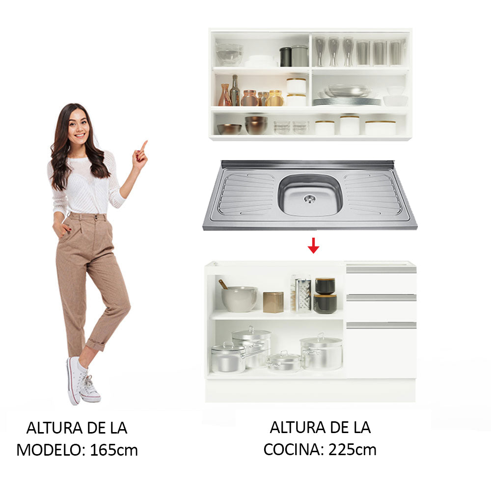 Cocina Integral Glamy 1.20 m con Mesón de Acero Blanco 02