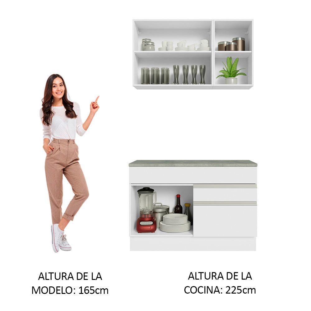 Cocina Integral Glamy 1.20 m con Encimera de MDP Blanco 08