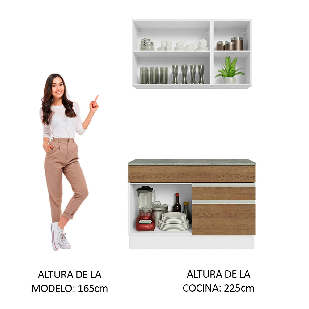 Cocina Integral Glamy 1.20 m con Encimera de MDP Blanco/Marrón 08