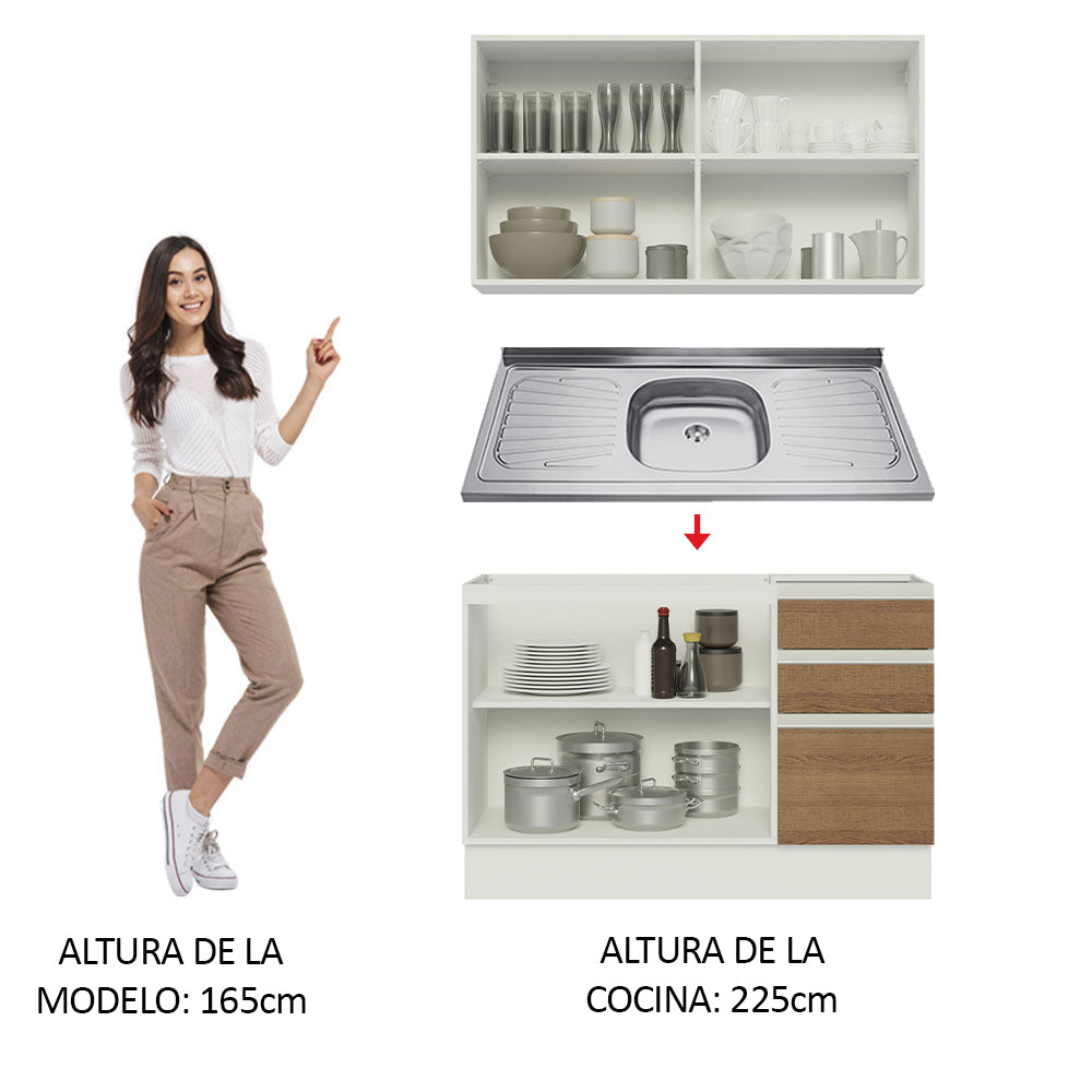 Cocina Integral Glamy 1.20 m con Mesón de Acero Blanco/Marrón 03