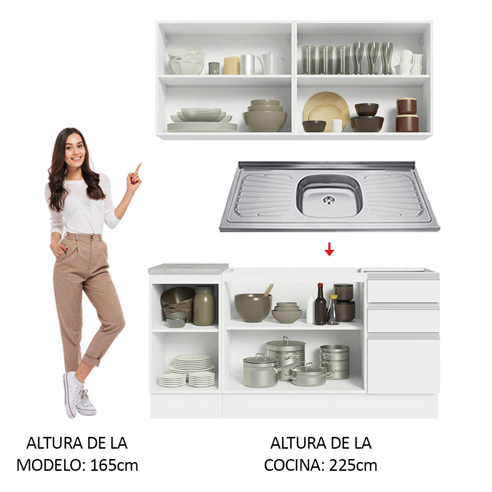 Cocina Integral Glamy 1.60 m con Mesón de Acero Blanco 01