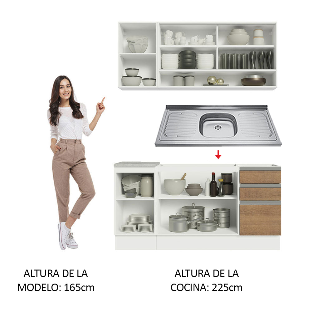 Cocina Integral Glamy 1.60 Metros con Mesón de Acero 02