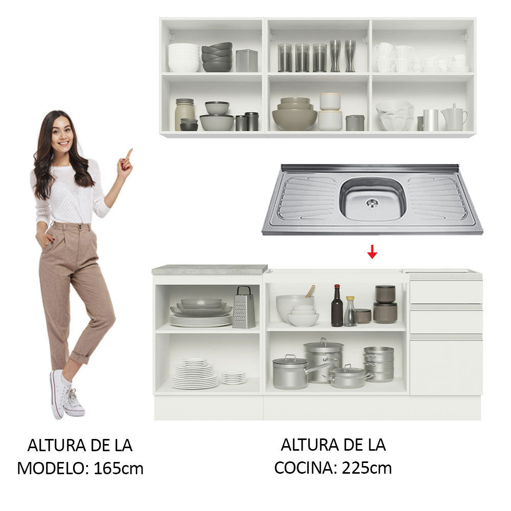 Cocina Integral Glamy 1.80 m con Mesón de Acero Blanco 05