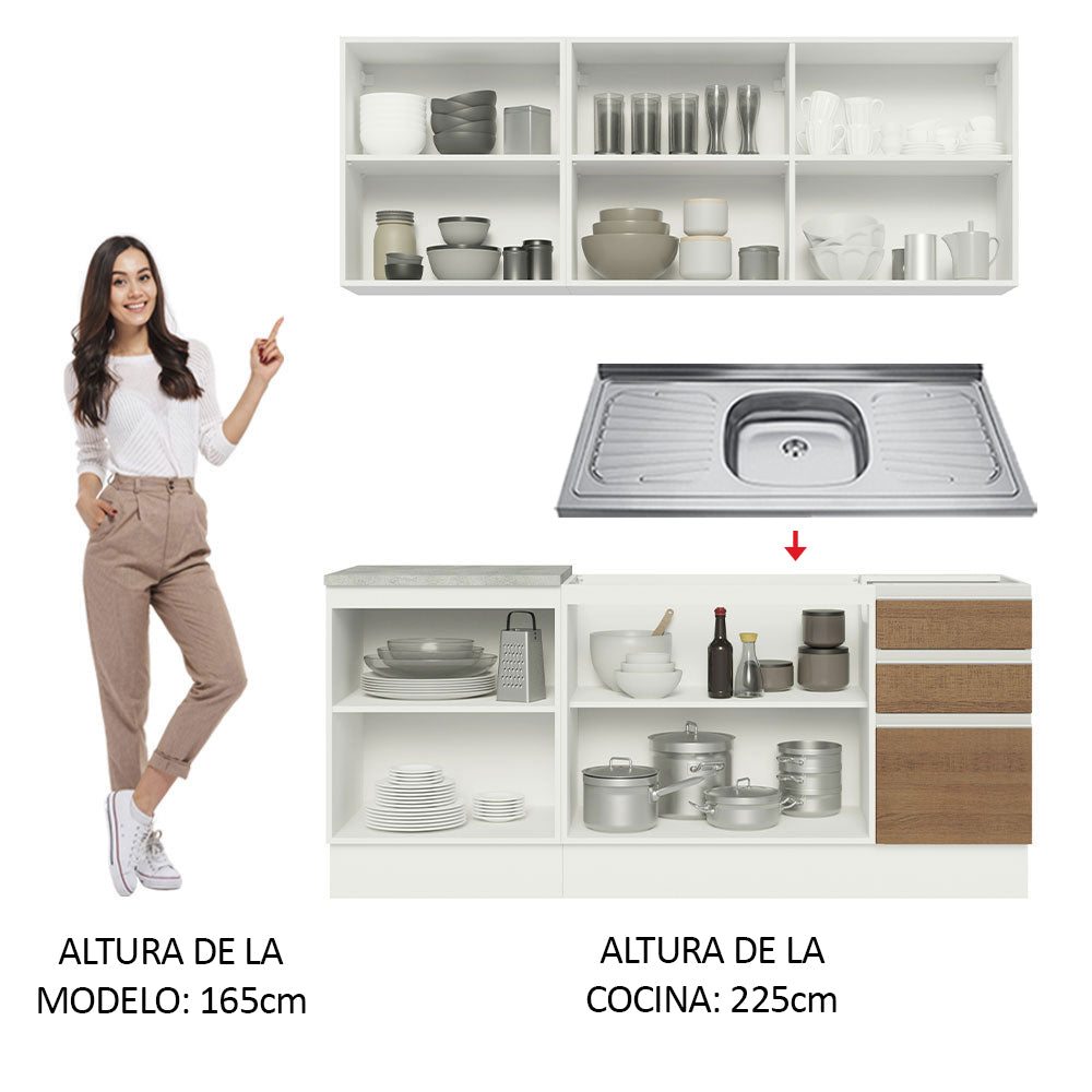 Cocina Integral Glamy 1.80 m con Mesón de Acero Blanco/Marrón 05