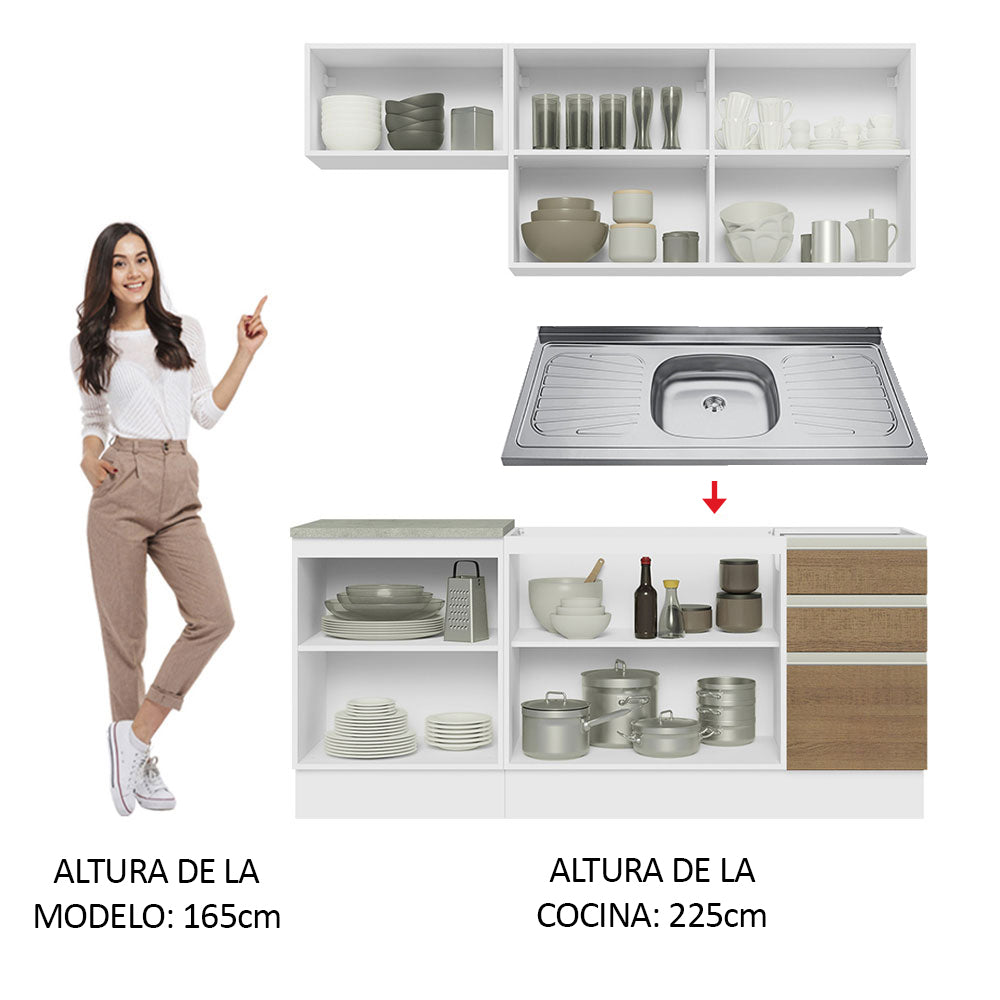 Cocina Integral Glamy 1.80 m con Mesón de Acero Blanco/Marrón 07
