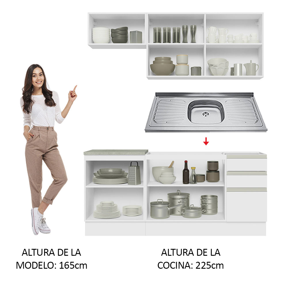 Cocina Integral Glamy 1.80 m con Mesón de Acero Blanco 13