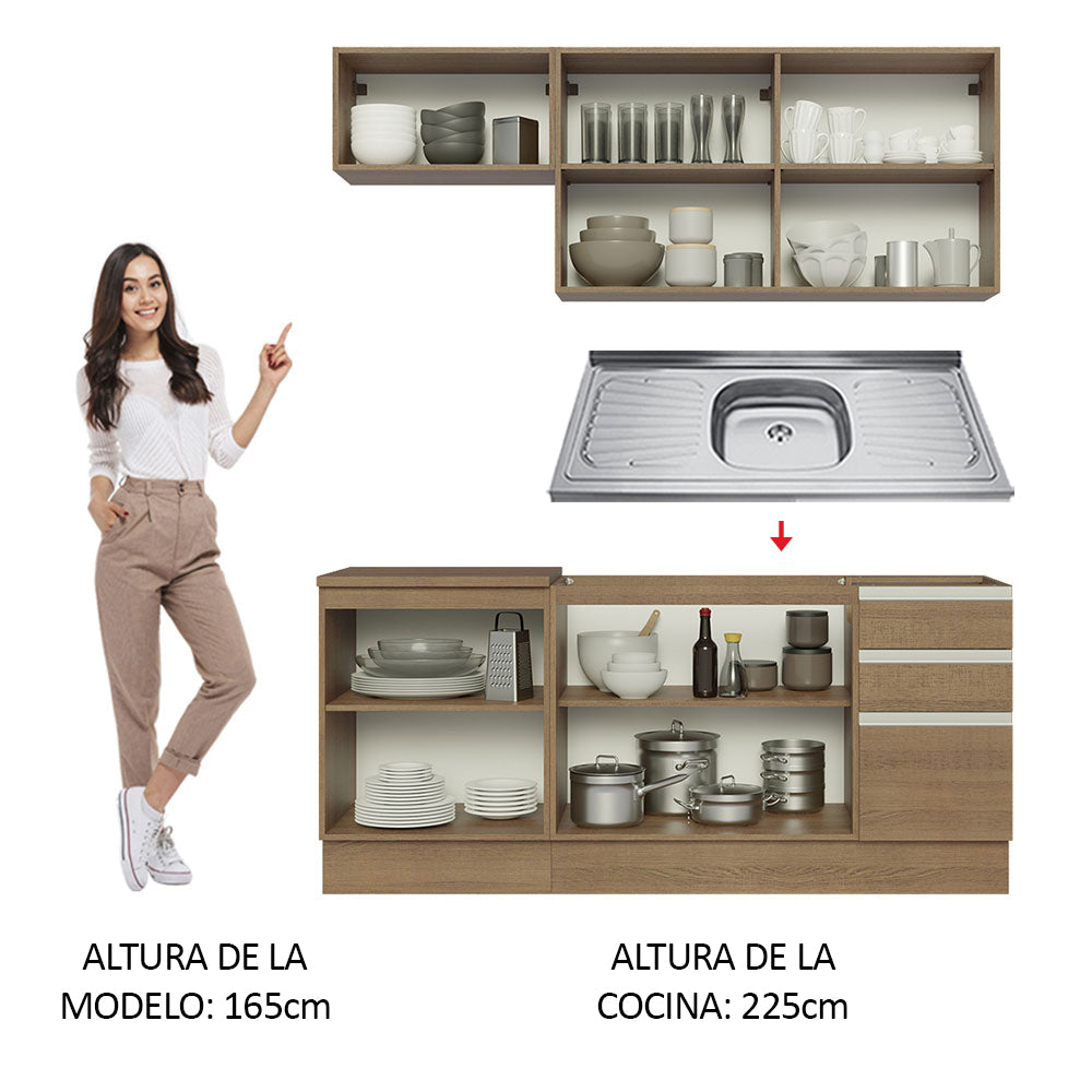 Cocina Integral Glamy 1.80 m con Mesón de Acero Marrón 13