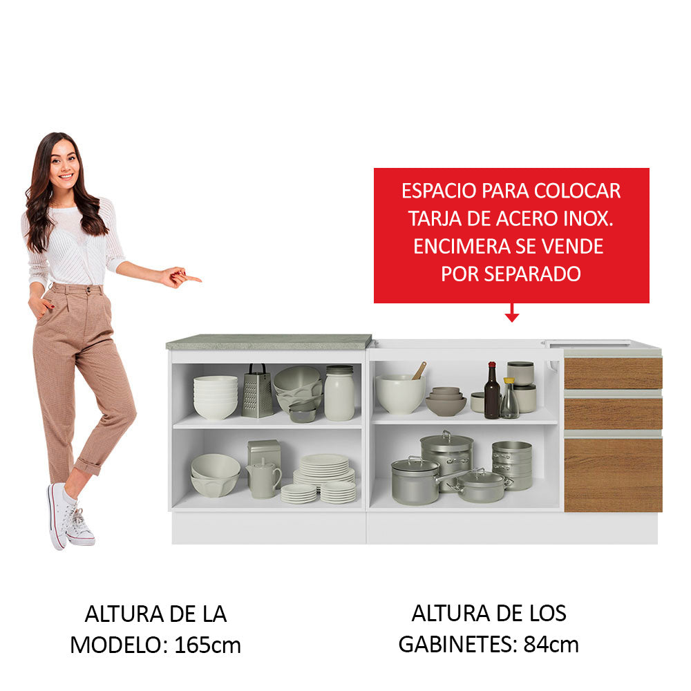 Kit 2 Muebles de Cocina Bajo Glamy 2.00 Metros Blanco/Marrón