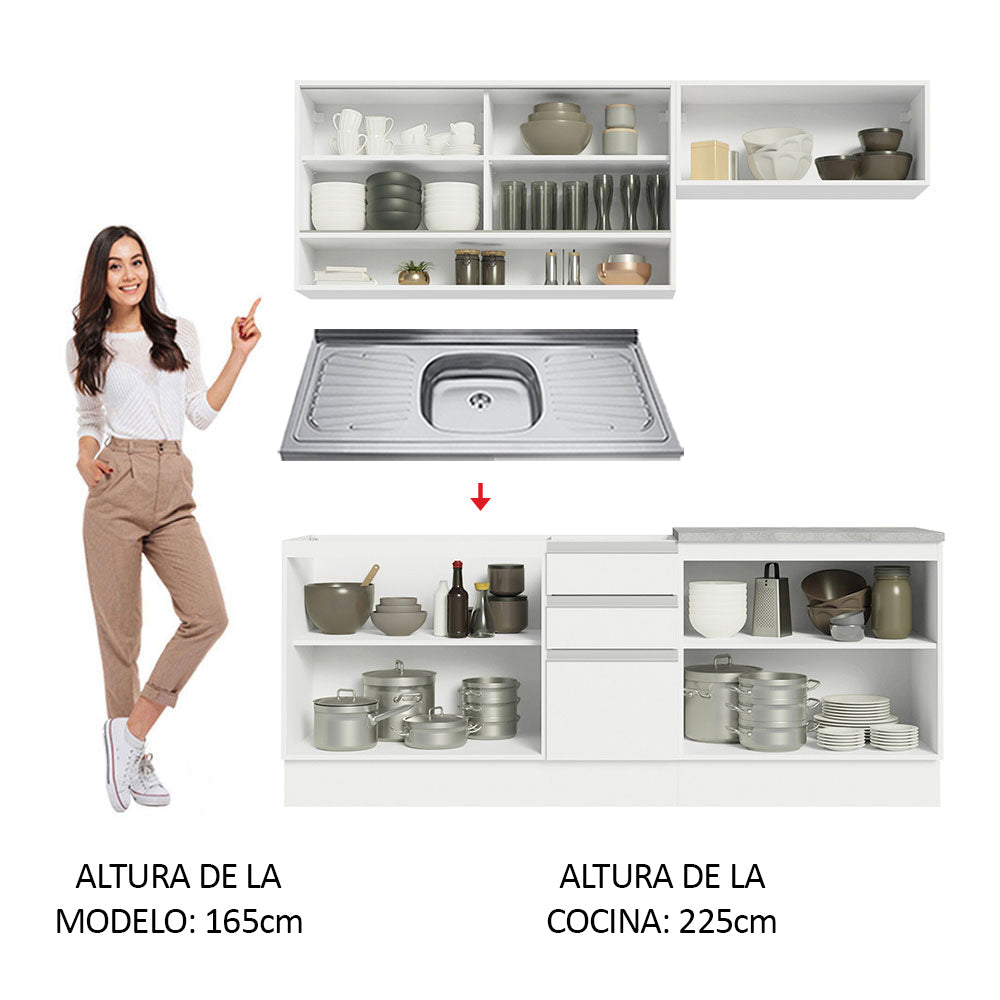 Cocina Integral Glamy 2.00 m con Mesón de Acero Blanco 09
