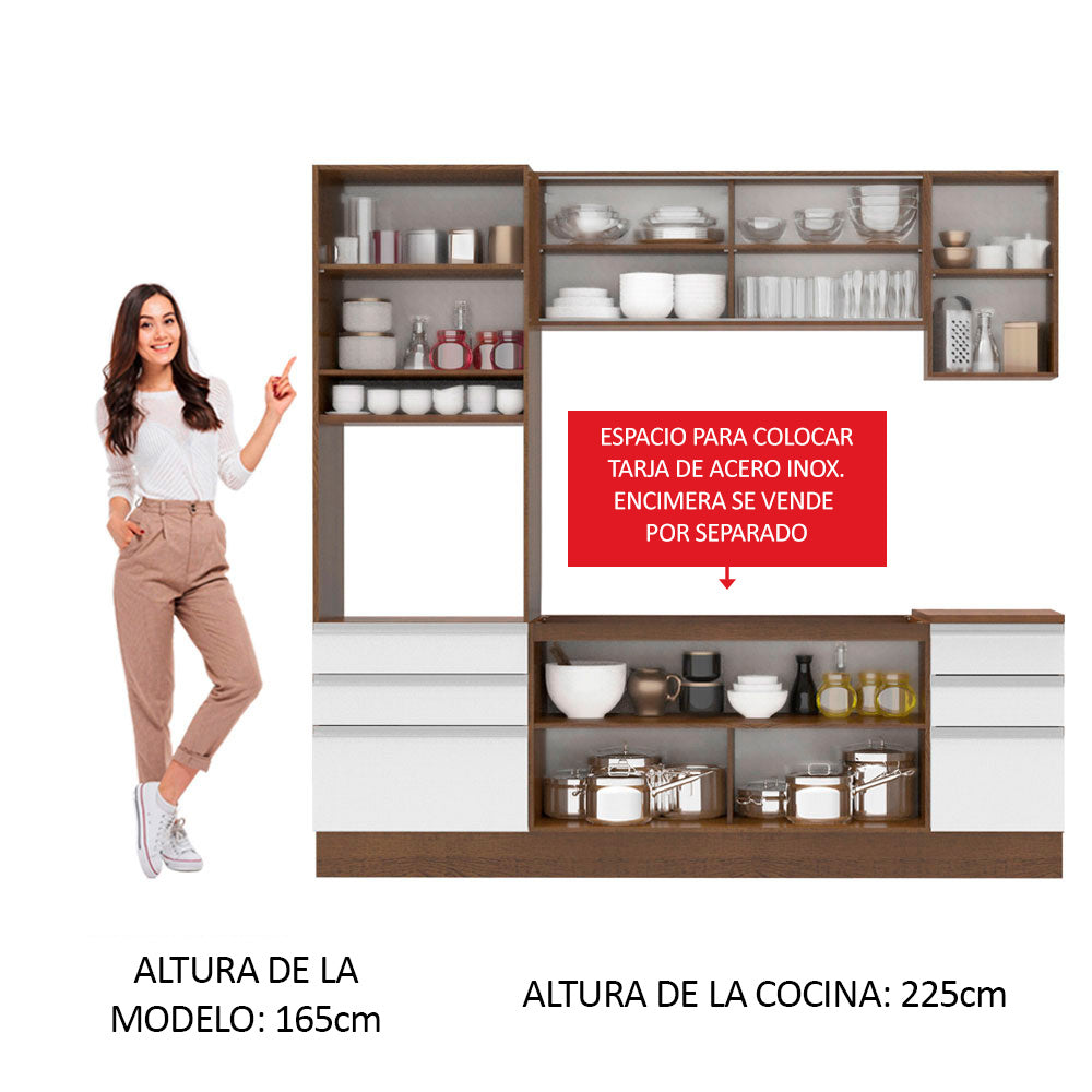 Cocina Integral Glamy 2.20 Metros Marrón/Blanco 01