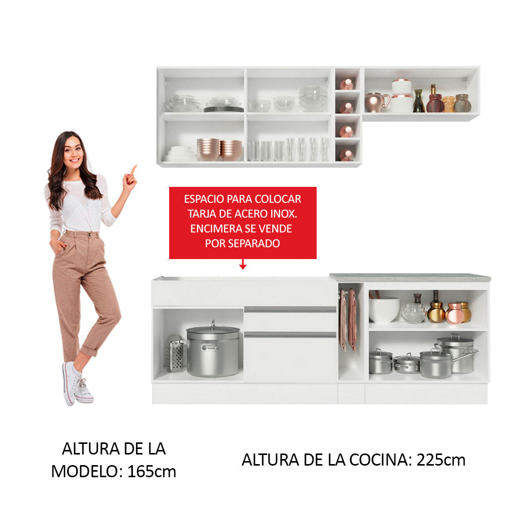 Cocina Integral Parma 2.20 Metros Blanco/Blanco/Marrón 02