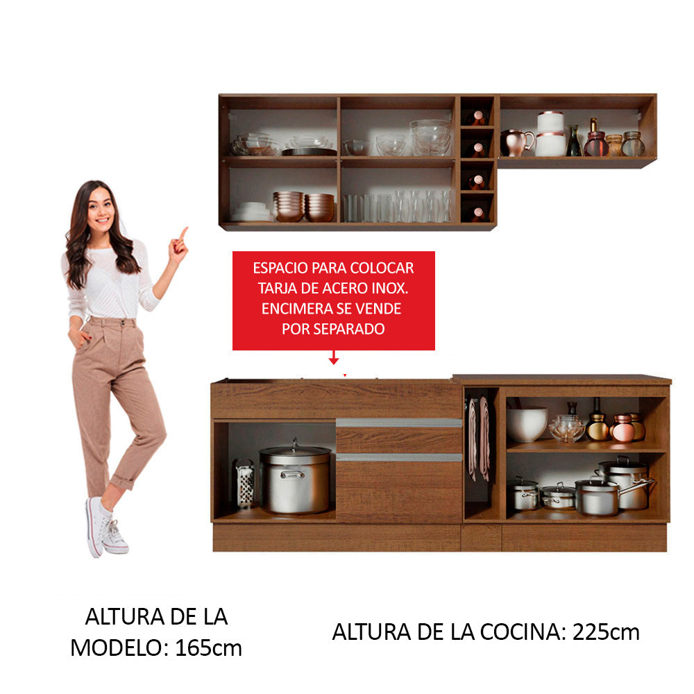 Cocina Integral Parma 2.20 Metros Marrón/Marrón/Blanco 02