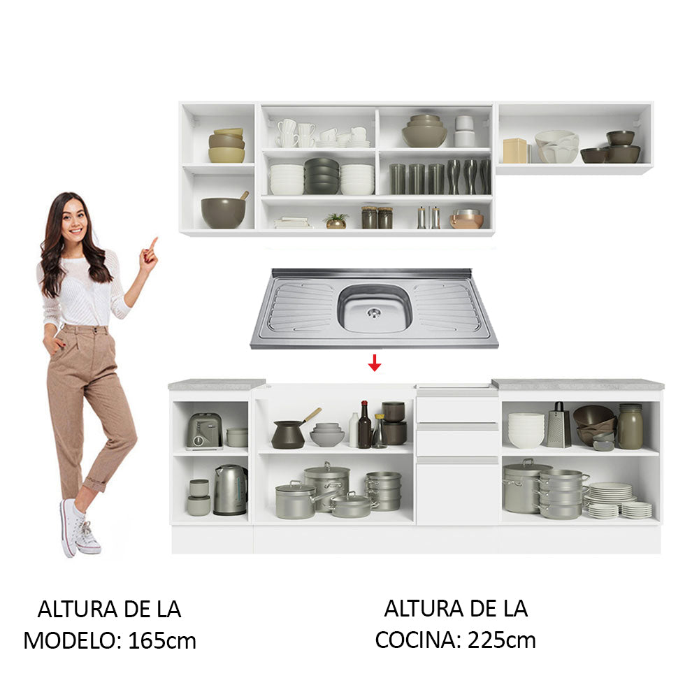 Cocina Integral Glamy 2.40 m con Mesón de Acero Blanco 03