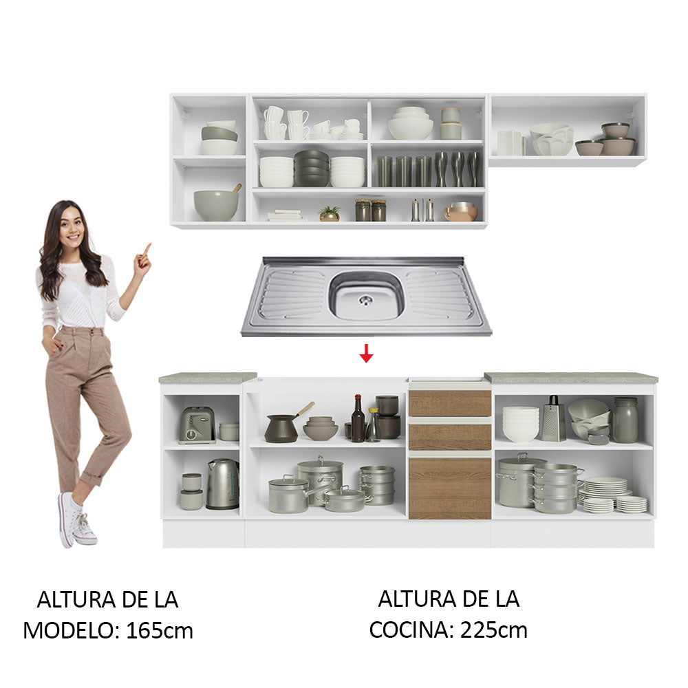 Cocina Integral Glamy 2.40 m con Mesón de Acero Blanco/Marrón 03