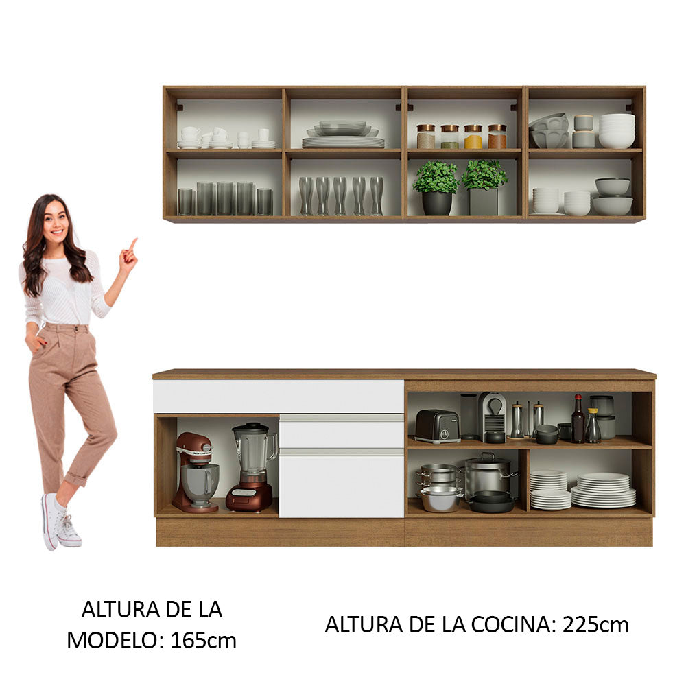 Cocina Integral Glamy 2.40 m con Encimeras Marrón/Blanco 06