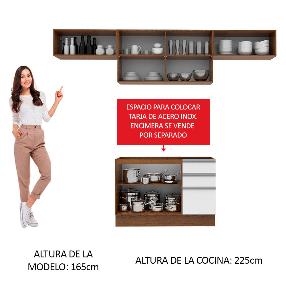 Cocina Integral Marina 2.80 Metros Marrón/Blanco