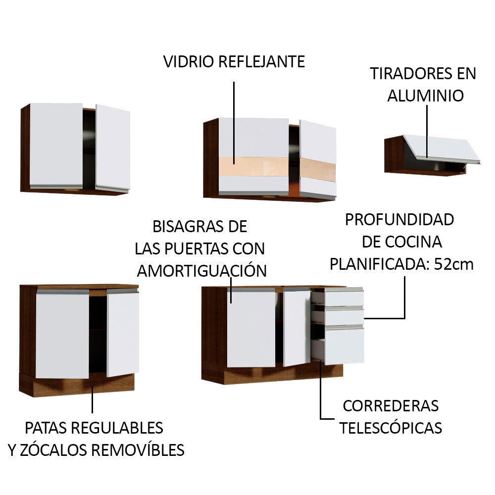 Cocina Integral Marcela 2.80 Metros Marrón/Blanco