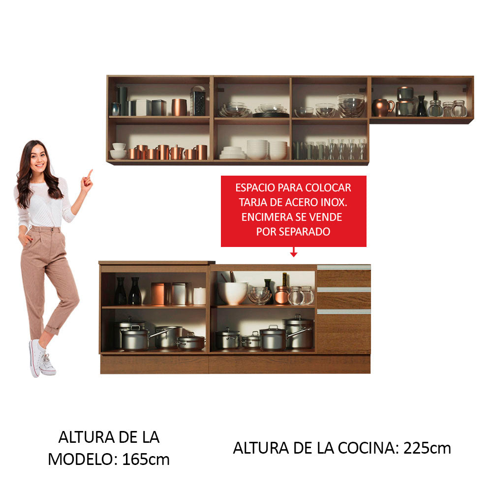 Cocina Integral Marcela 2.80 Metros Marrón/Marrón/Blanco