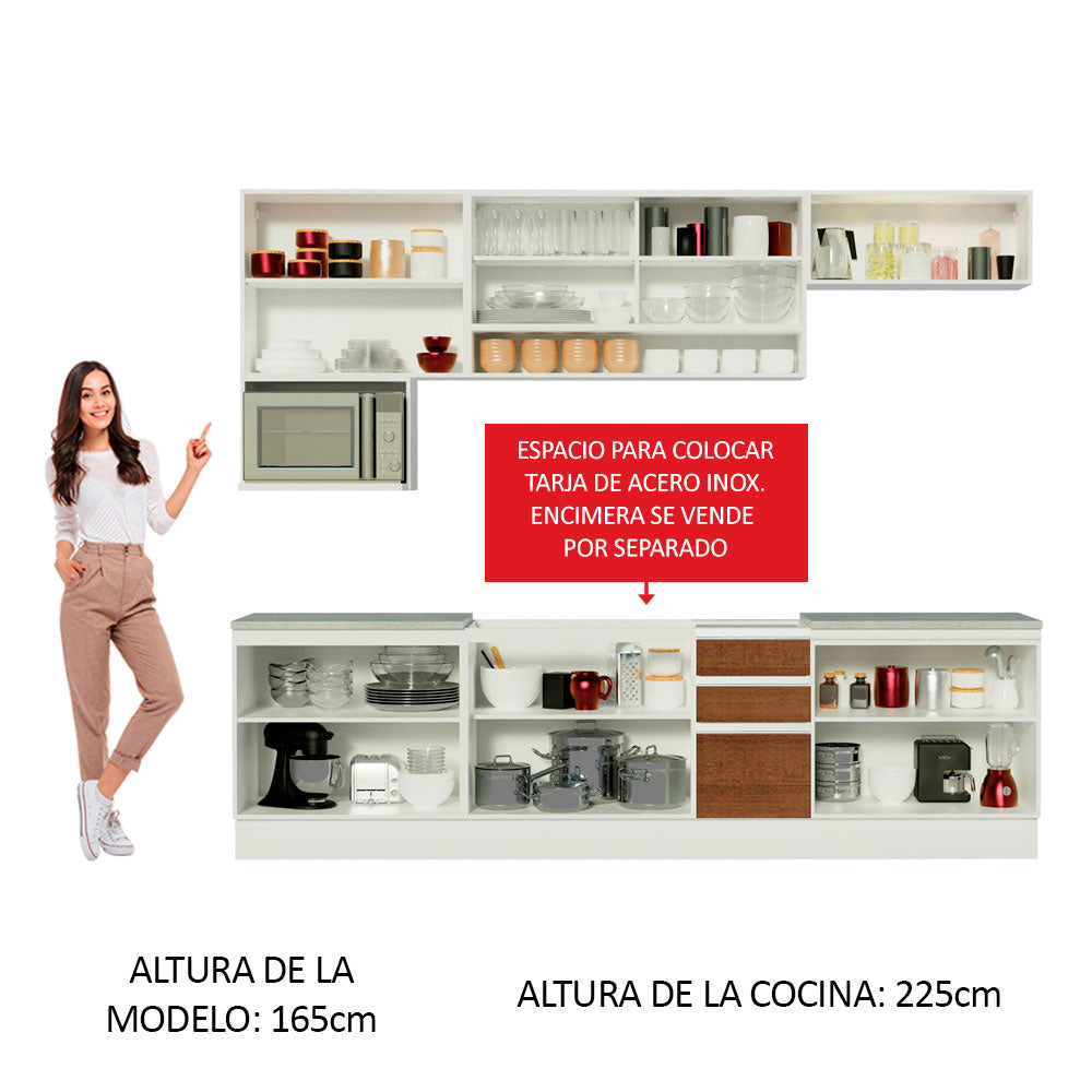Cocina Integral Genova 2.80 Metros Blanco/Marrón/Blanco